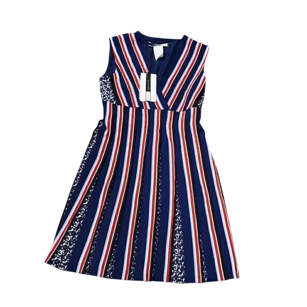 NWT Women’s SPORTMAX CODE red white blue striped mini fit & flare dress sz 8